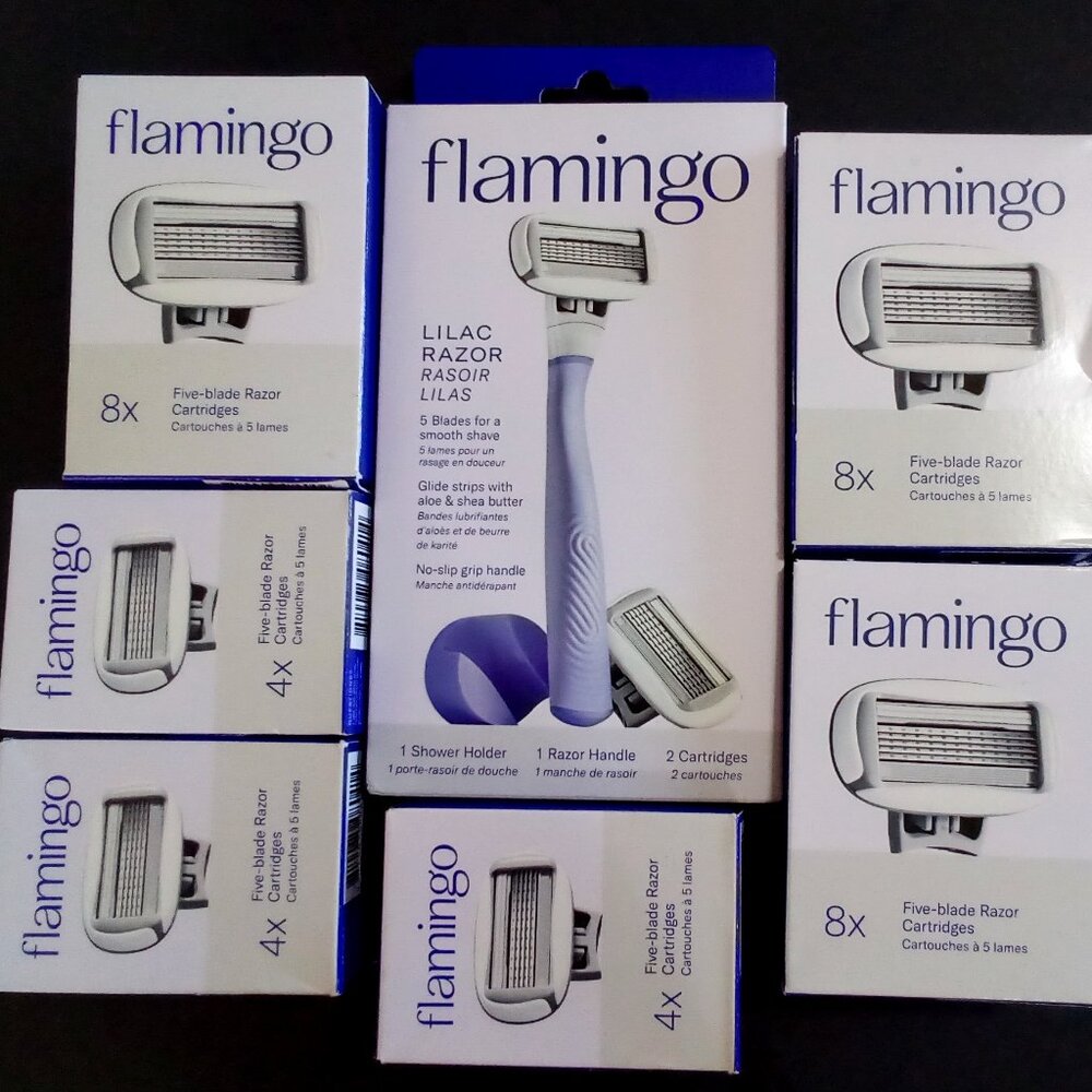FLAMINGO LILAC RAZOR HANDLE KIT with 2 REFILLS/CARTRIDGES and 36 REFILLS